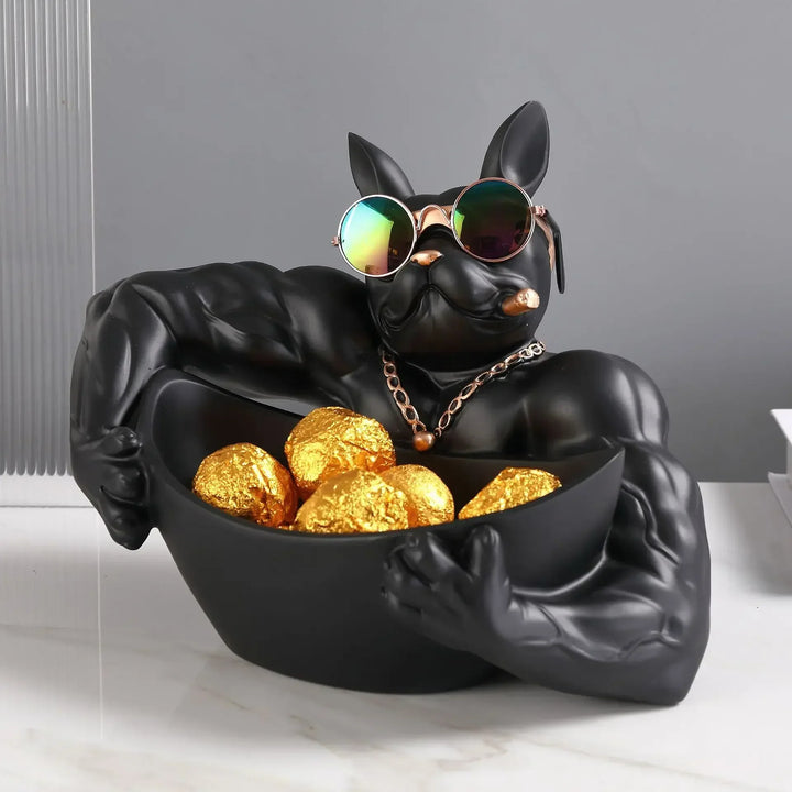 Boîte de rangement Deko DoggyKeeper | Figurine en résine chien | Bol noir pour clés, téléphone & bonbons