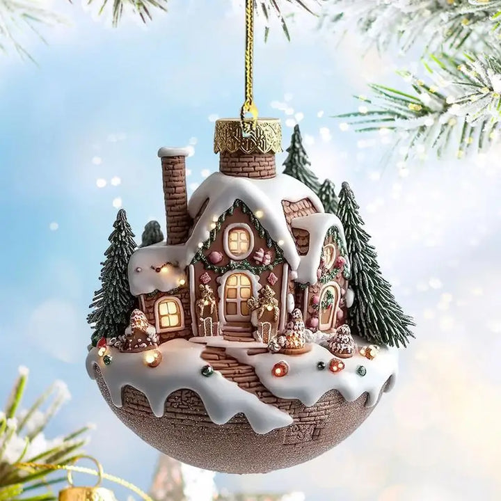 FestivaBrew Décoration de Noël | Ornement en acrylique Tasse à café avec motif d'hiver | Décoration de sapin de Noël durable | 8 × 7 cm