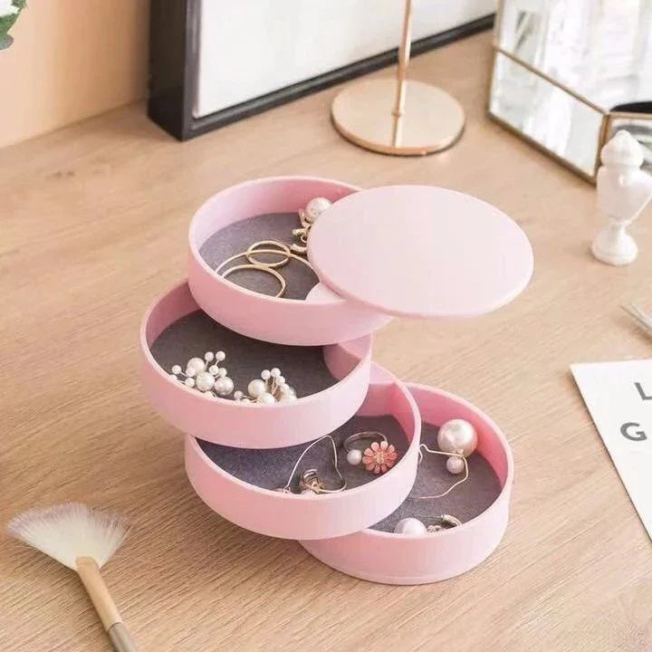 Boîte à bijoux Velvira rotative | 5 étagères avec couvercle | Étanche à la poussière & Compacte | Pour bijoux, accessoires capillaires & maquillage