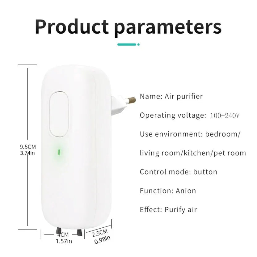 Purificateur d'air IonAir Mini | Ionisateur de prise sans filtre | 350 millions d'ions/sec | Pour des pièces de 20 m³