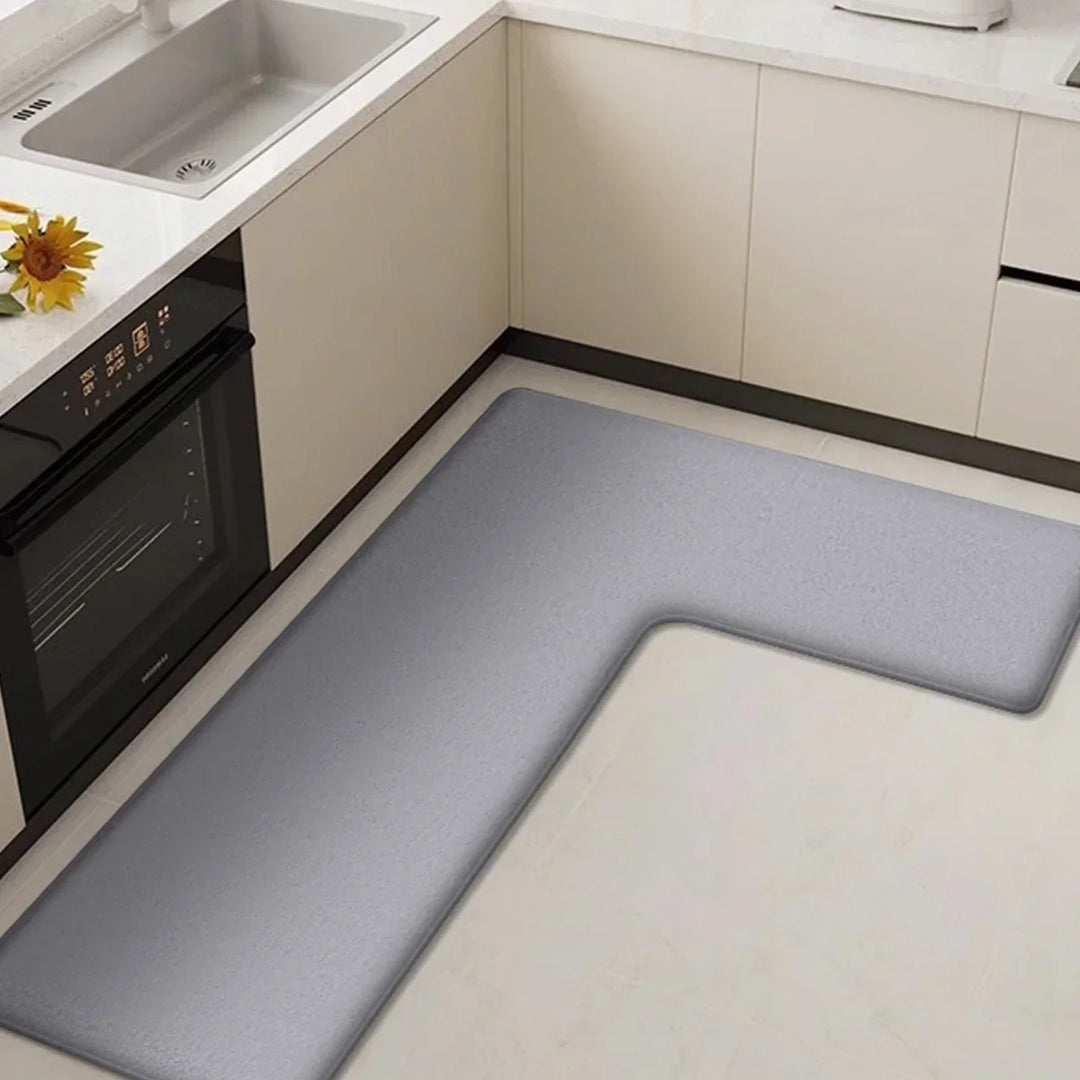 Tapis de cuisine CleanLuxe | Forme en L & Épais | Antidérapant, Absorbant d'huile & Résistant à la saleté | Doux en flanelle pour plus de confort