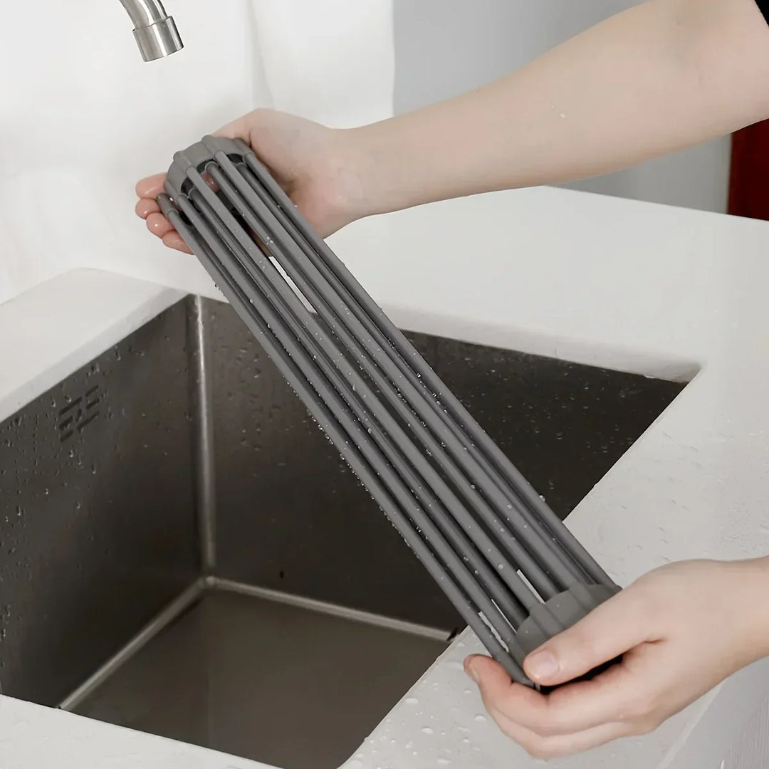 Aide de lavage Flexora | Organisateur d'évier en silicone | Résistant à la chaleur & Multifonctionnel | Enroulable & Gain de place