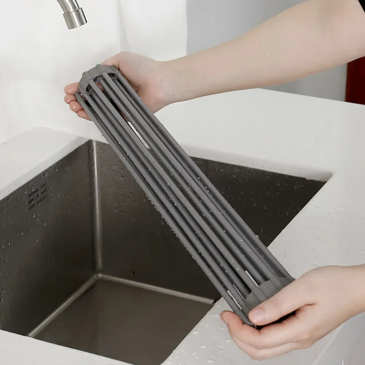 Aide de lavage Flexora | Organisateur d'évier en silicone | Résistant à la chaleur & Multifonctionnel | Enroulable & Gain de place