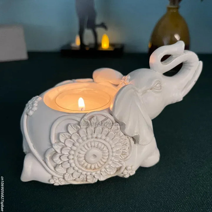 EleLume | Support de bougie éléphant | Symbole de chance & déco | Bougeoir en résine | 13×13 cm / 13×9 cm