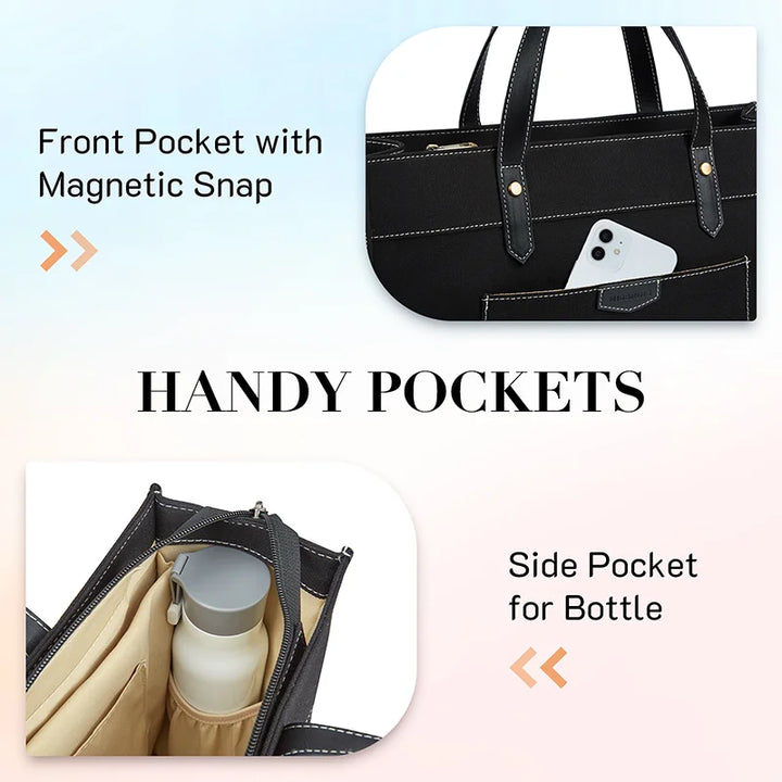 Sac à dos en toile Tascana pour ordinateurs portables femmes 15,6 pouces | Grand sac à bandoulière avec compartiments pour bureau, université et voyages | Sac à main élégant avec bandoulière et compartiment pour ordinateur portable