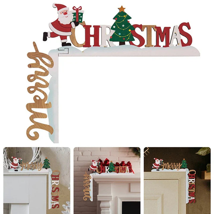 Coin de Noël Décoration SantaCorner | Décoration en Bois pour Portes & Murs | Motif de Noël Amusant avec Lutins & Père Noël | Plaque en Bois 3D