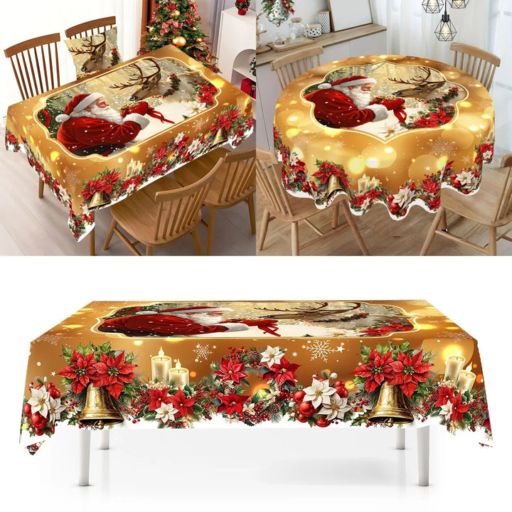Nappe de Noël GoldenFest | Design Santa en Or | Lavable & Élégante | Parfaite pour Noël & Nouvel An 2026