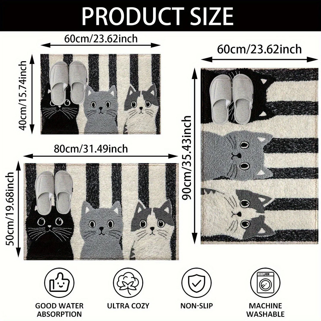 Tapis pour Chats Miyono | Doux & Imperméable | Tapis antidérapant avec motifs rayés & chats en cartoon | Pour chambre, couloir & salon