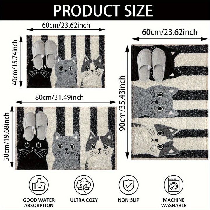 Tapis pour Chats Miyono | Doux & Imperméable | Tapis antidérapant avec motifs rayés & chats en cartoon | Pour chambre, couloir & salon