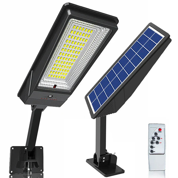 Lampe de rue solaire Heliotrax avec télécommande | 138 LEDs | 3 modes d'éclairage | Étanche IP65 | Pour jardin, allée et cour