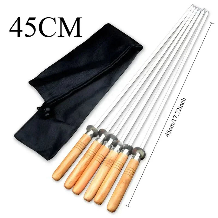 GrillSpear Brochettes de Grill 55 cm | Set de 6 | Acier inoxydable avec poignée en bois de hêtre | Extra Long & Résistant à la chaleur