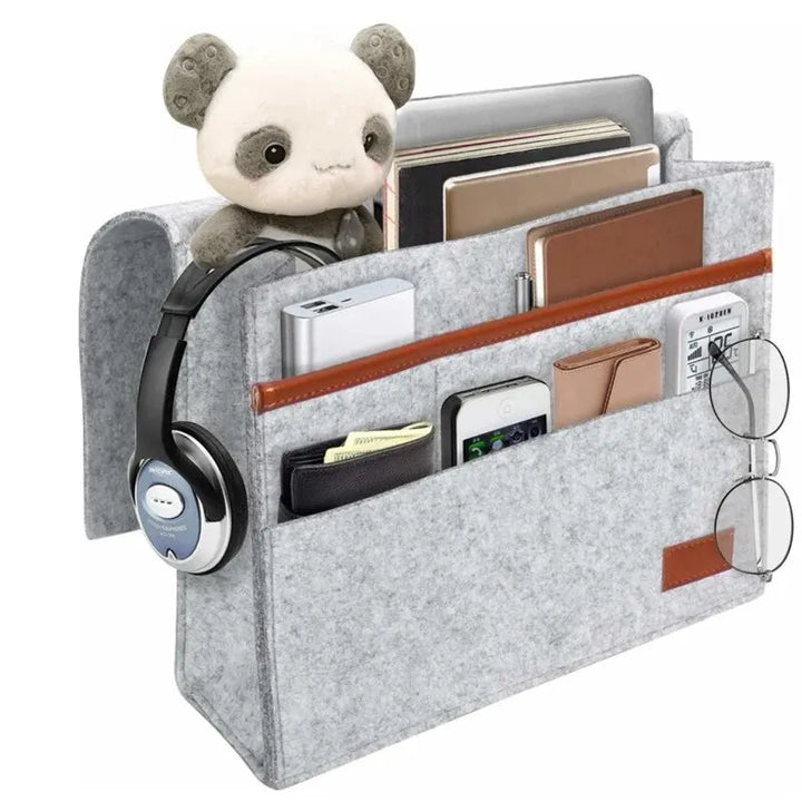 OrdiNest Organisateur de Lit en Feutre à Accrocher | Rangement Pratique au Lit ou au Canapé | Pochette Suspendue pour Tablette, Télécommande & Accessoires