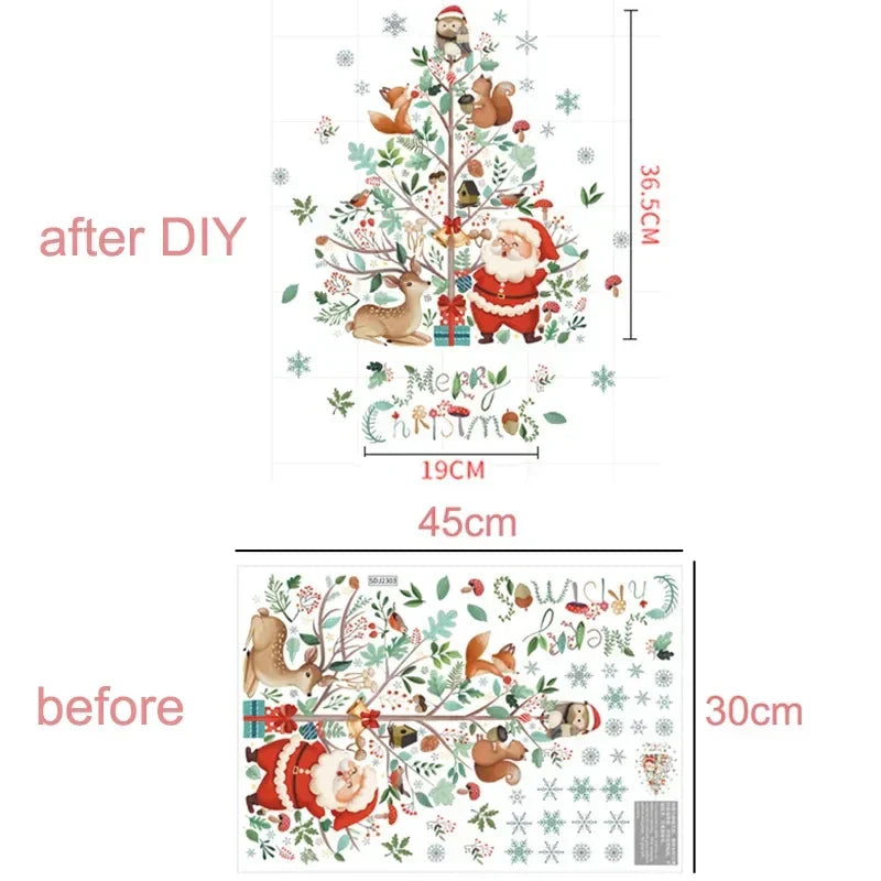 LumiFrost | Autocollants de fenêtre de Noël 2025 | Père Noël & Sapin de Noël | Autocollants de fenêtre amovibles pour vitres & murs | Décoration festive pour Noël & Nouvel An