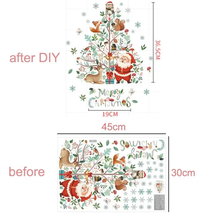 Glimoria | Autocollants de fenêtre de Noël 2025 | Père Noël & Sapin de Noël | Autocollants de fenêtre amovibles pour verre & murs | Décoration festive pour Noël & Nouvel An