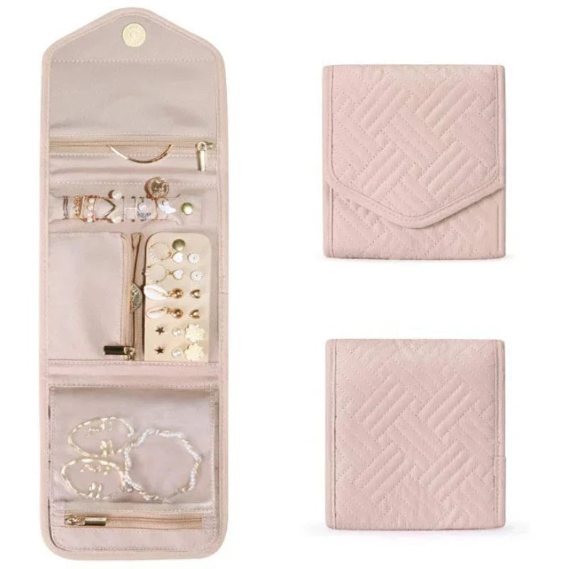 Trousse à bijoux Velmora Roll | Pliable & Gain de place | Pour les voyages & à la maison | Aspect velours en 3 couleurs