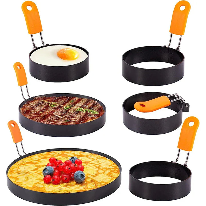Cookova Moule à œufs et pancakes en silicone avec poignée en acier inoxydable | Antiadhésif & Résistant à la chaleur | Pour œufs, pancakes & plus | Ø environ 9 cm