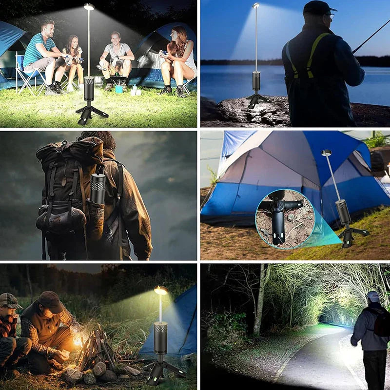 LumaPeak Lampe de Camping | Batterie 10.000 mAh | Design Télescopique & Trépied | Dimmable avec Fonction SOS | Lampe Extérieure & d'Urgence