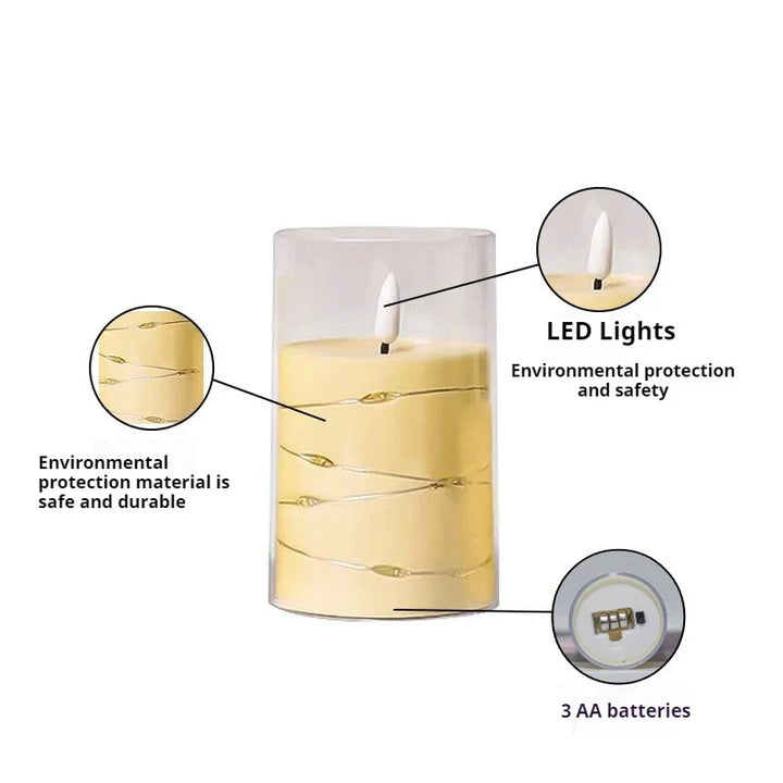 LumiFlame Bougie LED | Lumières en fil de cuivre | Effet cire véritable | 10 / 12,5 / 15 cm | Fonctionne sur piles