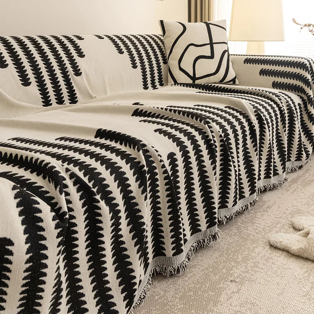 Plaid Sofa-Chenille NordicTassel | Avec Franges | Plaid polyvalent pour le salon et le cocooning | Pour toutes les saisons
