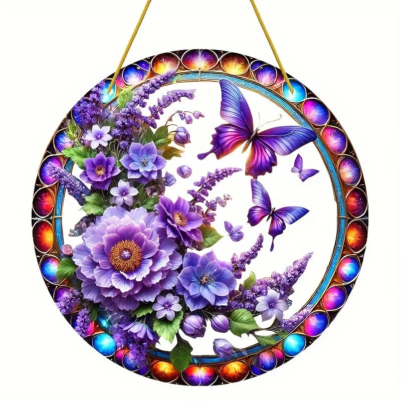 Attrape-Soleil Papillon AureliaLight | Panneau Rond en Acrylique | 15×15 cm / 20×20 cm | Décoration de Fenêtre & Mur