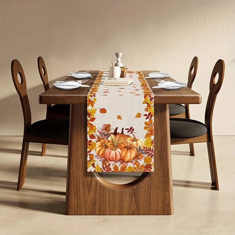 HerbstTafel | Chemin de table en lin avec motif de citrouille et feuille d'érable | 4 tailles | Décoration d'automne et de Thanksgiving