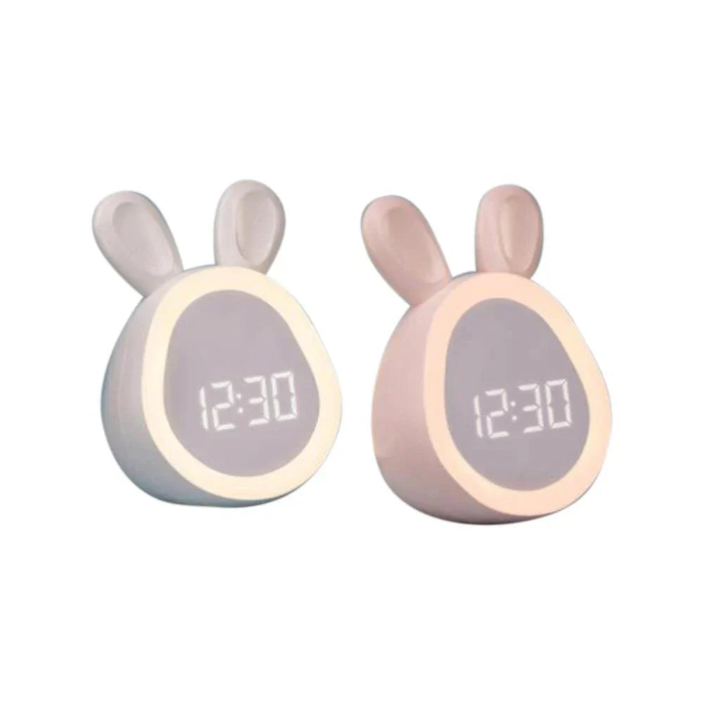 LumiHoppel Réveil Enfant | Veilleuse LED | Économique & Design de Lapin Mignon | Blanc/Rose | 8,8 x 7,3 x 11,2 cm