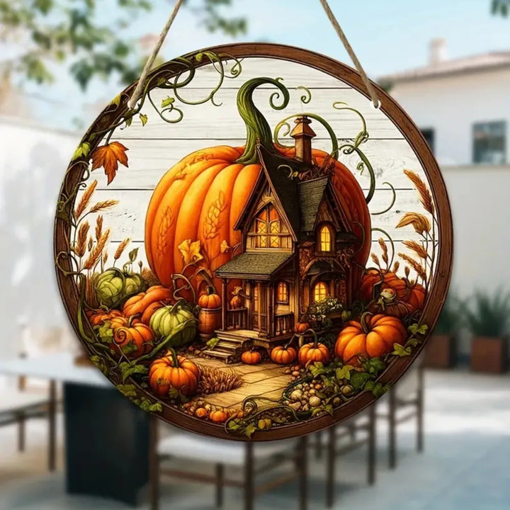 Panneau en bois AutumnHarvest | Couronne de bienvenue ronde | Décoration d'automne faite à la main | Ø 20 cm