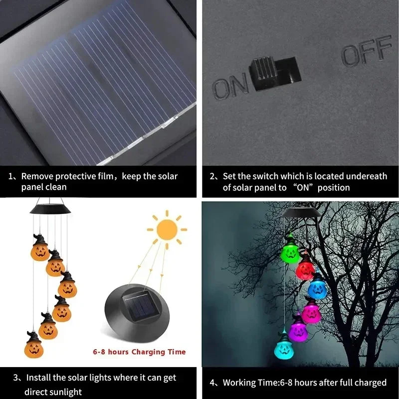 Solar-Windspiel LumiChime | LED à changement de couleur | Résistant aux intempéries & Autonome | Pour jardin, balcon & salon