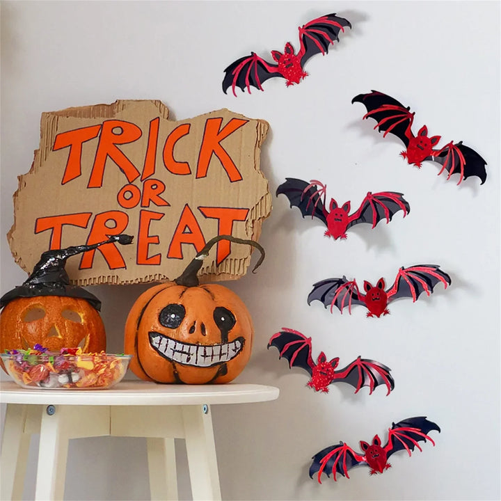 Autocollant mural Halloween BatCave | Décoration de chauve-souris 3D | 12 pièces | Amovible et réutilisable