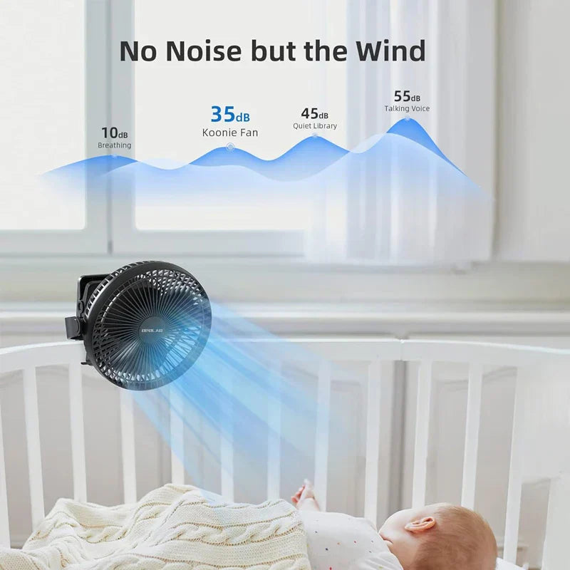 Clip-Ventilateur BreeziClip | 8 pouces | Silencieux & Rechargeable | Batterie de 10.000 mAh | Pour poussettes, camping & à la maison