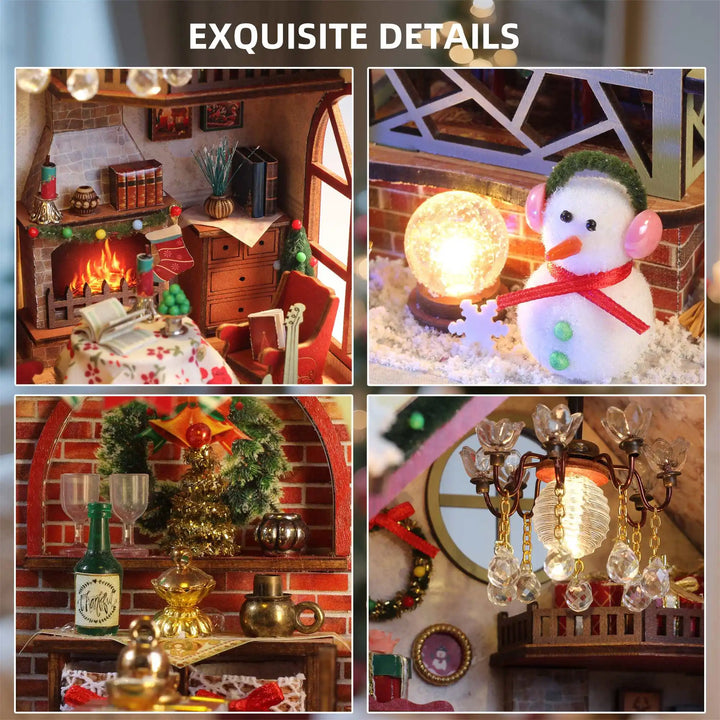 Maison de Poupée Miniature Nuit de Noël Maison Chaleureuse | Kit DIY avec Boîte à Musique | Décoration de Noël Créative & Idée Cadeau