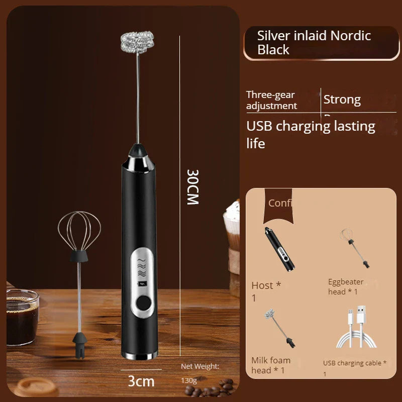CREMIX Mousseur à lait électrique & Mixeur | 3 Vitesses | Embouts doubles en acier inoxydable | Chargement USB