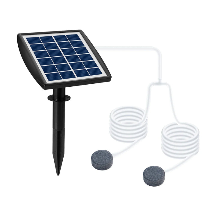 AquaSola Pompe à oxygène solaire avec batterie | 6V 2W | Pour étangs & aquariums | Inclus : 2 pierres à air & tuyau de 0,25 cm