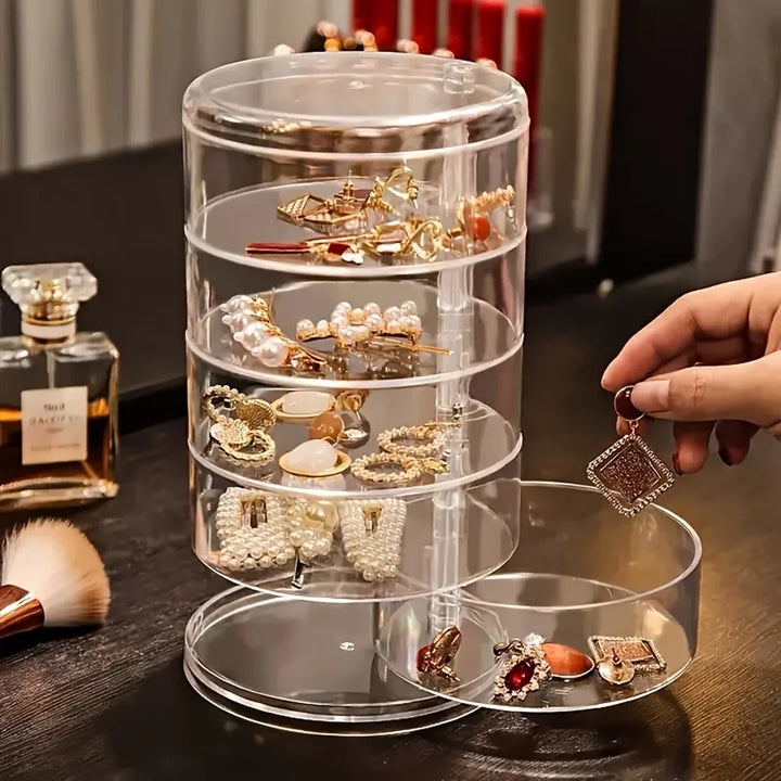 Rangement à bijoux 360° rotatif | Étanche et résistant à la poussière | Boîte à cosmétiques à 5 niveaux | GlanzDreh Transparent