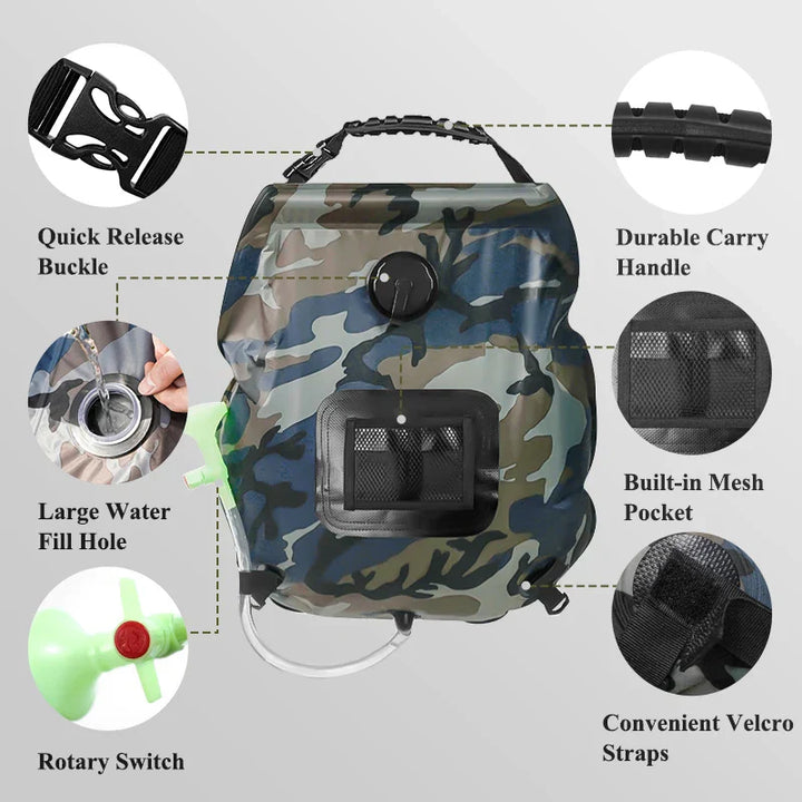 Douche Solaire SunFlow | Capacité de 20L | Portable & Auto-chauffante | Avec Douchette & Tuyau