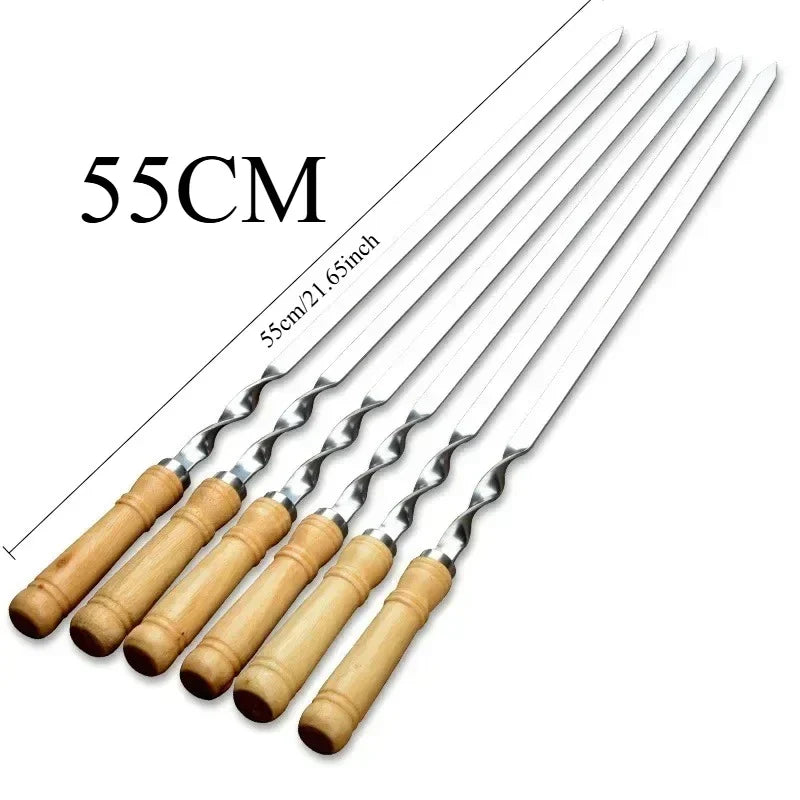 GrillSpear Brochettes de Grill 55 cm | Set de 6 | Acier inoxydable avec poignée en bois de hêtre | Extra Long & Résistant à la chaleur