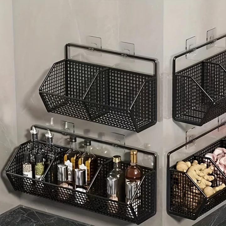 KÜCHENKORB 3in1 Étagère de rangement | Pour oignons, ail & gingembre | Inoxydable & montage mural – Noir