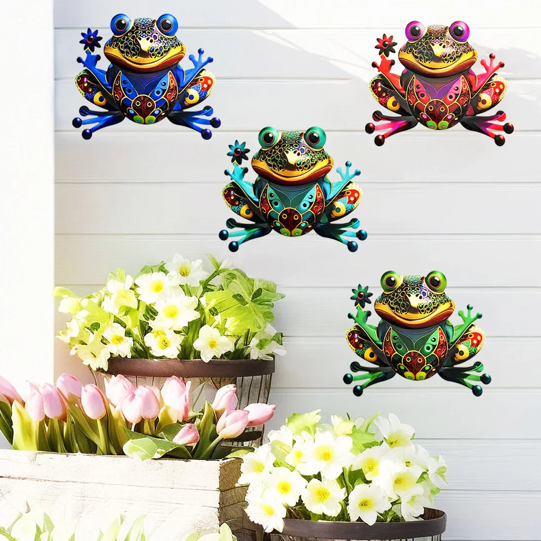 FROVIA Décoration murale Grenouille | Métal | Peint à la main | Décoration de jardin & Intérieur | 17,5 × 14 × 1 cm