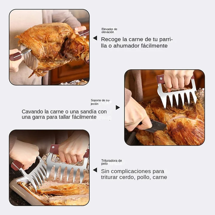 GrillWilde BBQ Griffes à viande en acier inoxydable | Avec poignée en bois et ouvre-bouteille | Idéal pour le pulled pork, le poulet et les viandes grillées