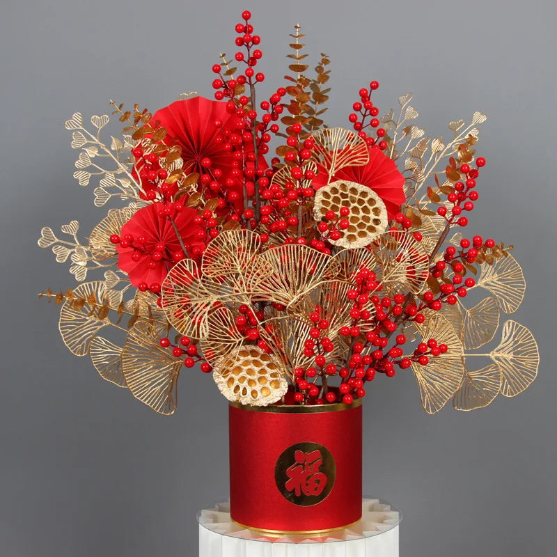 Série Dekoblume Or | Feuilles de palmier, Ginkgo & Eucalyptus | Fleur artificielle 67–84 cm | Mariage & Noël