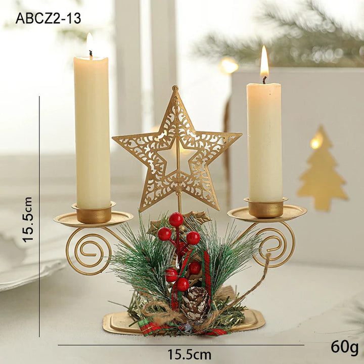 Support de bougie LumiNoel | Bougeoir de Noël en fer doré | Flocon de neige, étoile, arbre & renne | Décoration de table pour Noël & Nouvel An