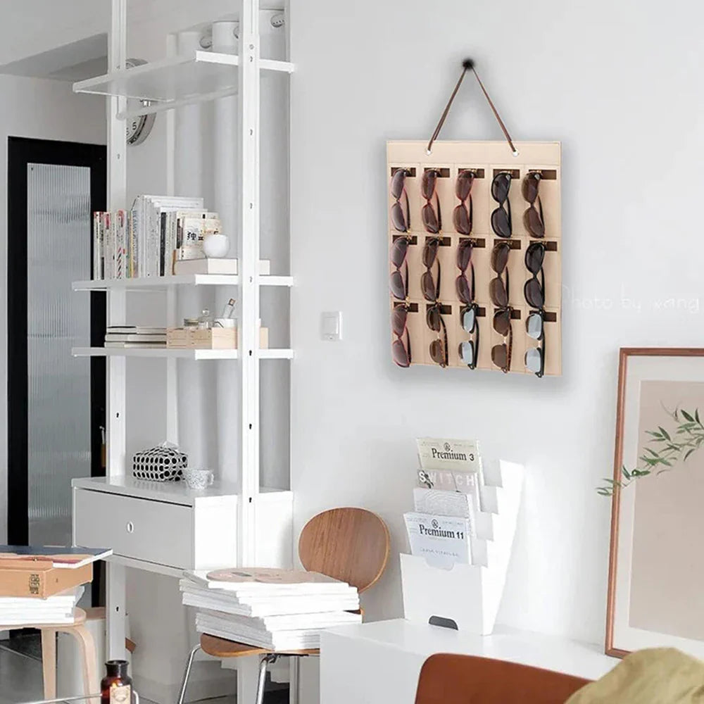 Organisateur GlasSpace | Support à lunettes mural | Sac de rangement pliable pour lunettes de soleil | Gain de place & résistant à la poussière | 42 × 38 cm