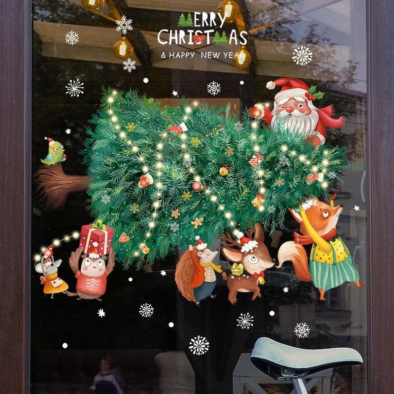 Glimoria | Autocollants de fenêtre de Noël 2025 | Père Noël & Sapin de Noël | Autocollants de fenêtre amovibles pour verre & murs | Décoration festive pour Noël & Nouvel An