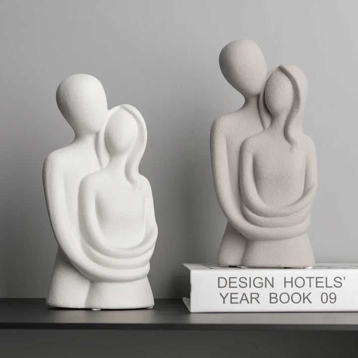 AMORIA Sculpture Couple | Nordique Abstrait | Céramique Mate | Blanc & Gris