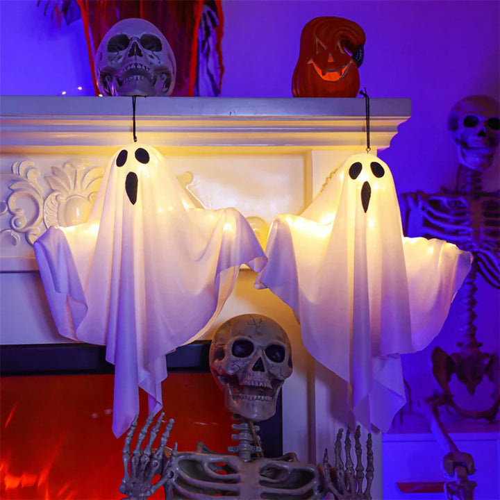 GhostlyGlow | Lampe LED Fantôme Suspendue | Décoration d'Halloween pour Intérieur & Extérieur | Certifié CE