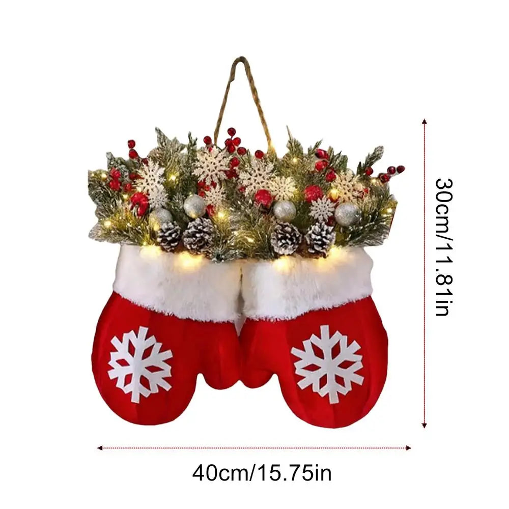 Couronne de Noël | Éclairage LED | Pommes de pin, baies & effet givré | Pour décoration de porte, mur & table