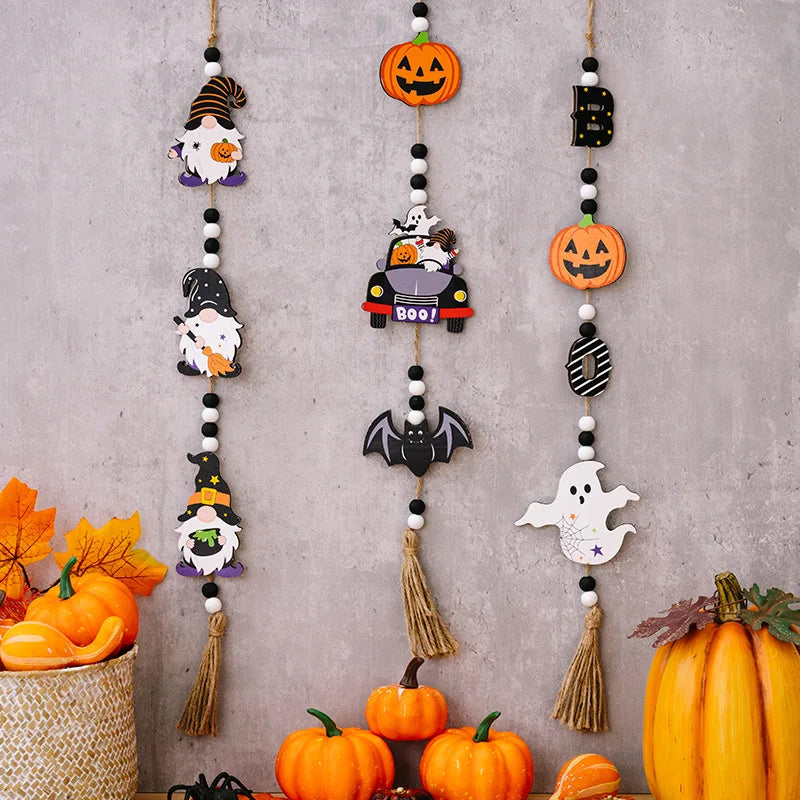 Décoration Suspendue Halloween SpookyCharm | Citrouille, Chauve-souris & Sorcière | Avec Franges | Pour Porte, Mur & Fête