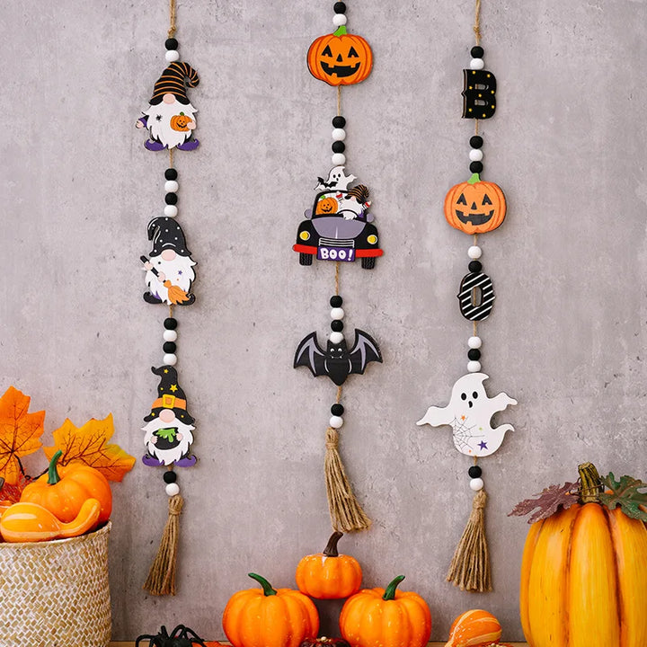 Décoration Suspendue Halloween SpookyCharm | Citrouille, Chauve-souris & Sorcière | Avec Franges | Pour Porte, Mur & Fête