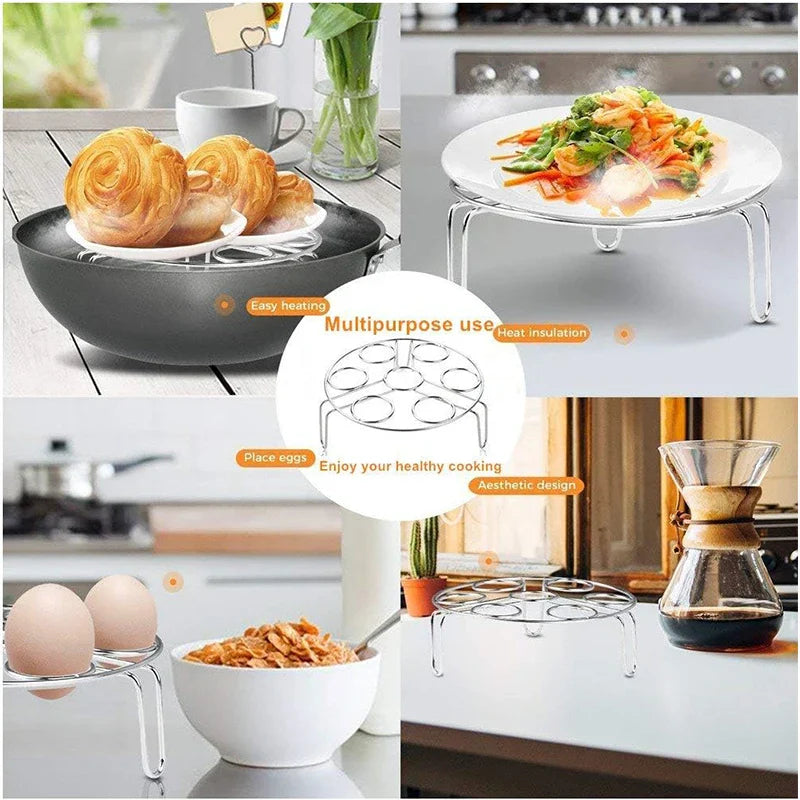 Steamello Support de cuisson à la vapeur pour œufs en acier inoxydable | Résistant à la rouille & à la chaleur | Pour 7 œufs | Ø env. 17 cm | Idéal pour cuiseurs vapeur & casseroles