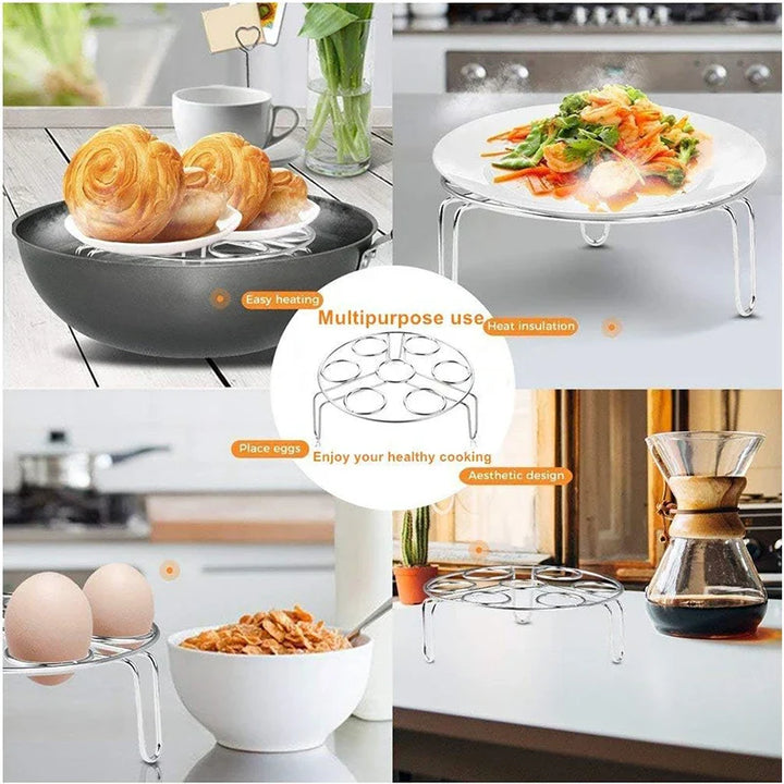 Steamello Support de cuisson à la vapeur pour œufs en acier inoxydable | Résistant à la rouille & à la chaleur | Pour 7 œufs | Ø env. 17 cm | Idéal pour cuiseurs vapeur & casseroles